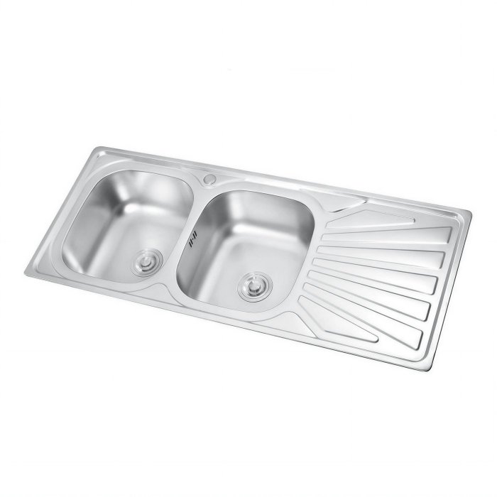 Brushed Nickel Double Bowl Kitchen Sink with Drainboard Wholesale Supplier