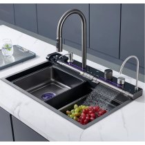 Black Luxury Smart Kitchen Sink Supplier with Waterfall and Multi Mode Water Output