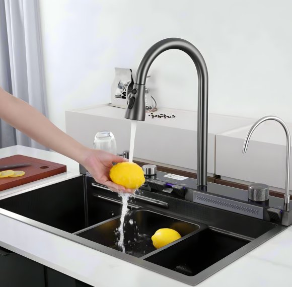 Black Smart Kitchen Sink with Digital Display and Piano Keys Wholesale Supplier
