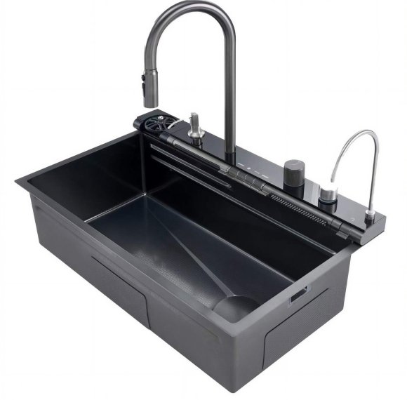 Black Luxury Smart Kitchen Sink Supplier with Waterfall and Multi Mode Water Output