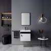 Two-Tone Plywood Bathroom Vanity Supplier with Deep Ceramic Basin and Black Hardware