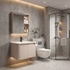 Cream White PVC Bathroom Vanity Cabinet Supplier with Dual Side Open Storage