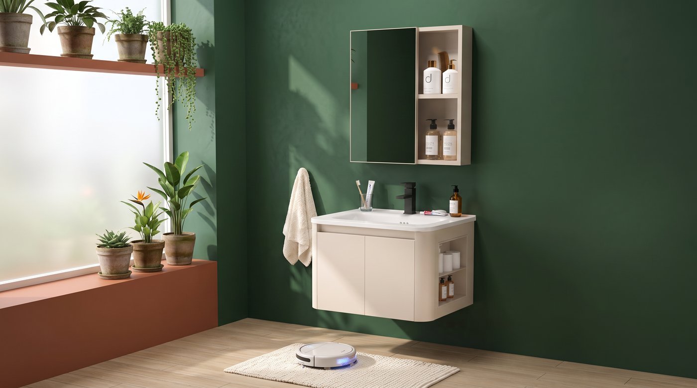 High-Density Waterproof PVC Base & Carbon Fiber Mirror Cabinet