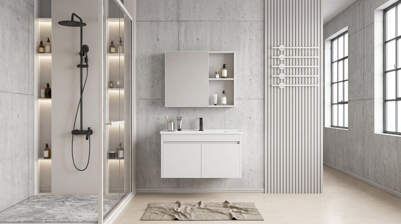 Aluminum-Carbon Composite Mirror Cabinet with Side Shelves
