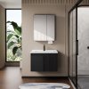 Black PVC Bathroom Vanity Cabinet Supplier with Fluted Panel and Smart Mirror