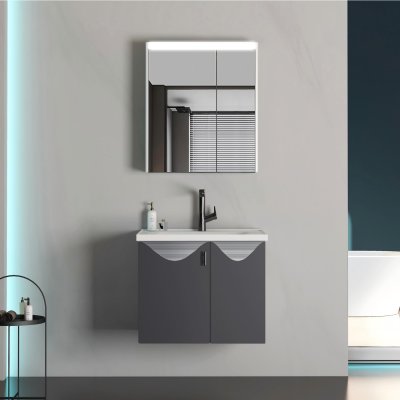 Grey Stainless Steel Bathroom Vanity Supplier with LED Sensor Mirror Cabinet
