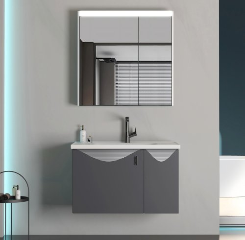 80cm Grey Stainless Steel Bathroom Vanity Cabinet Supplier with Spacious Countertop