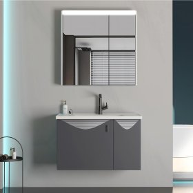 80cm Grey Stainless Steel Bathroom Vanity Cabinet Supplier with Spacious Countertop