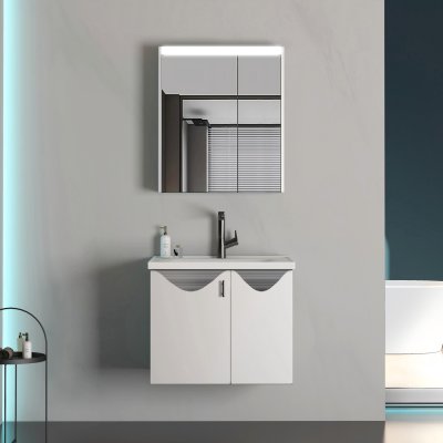 White Stainless Steel Bathroom Vanity Supplier with Black and White Wave Front Design