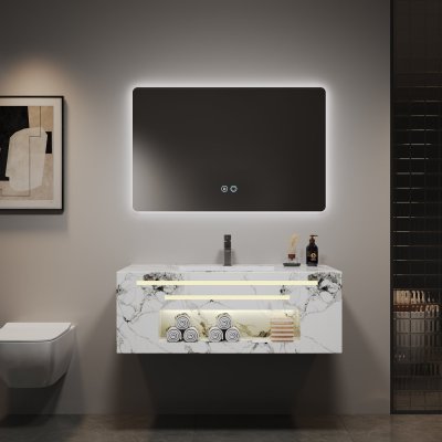 Luxury Sintered Stone Bathroom Vanity Supplier with Marble Veins and Smart LED Mirror