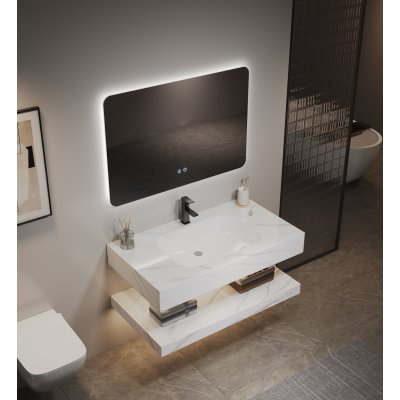 White Glossy Sintered Stone Bathroom Vanity Wholesale Supplier with Floating Layout