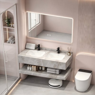 120cm Grey Sintered Stone Double Basin Bathroom Vanity Wholesale Supplier