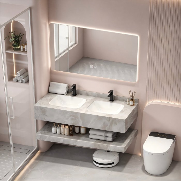 120cm Grey Sintered Stone Double Basin Bathroom Vanity Wholesale Supplier