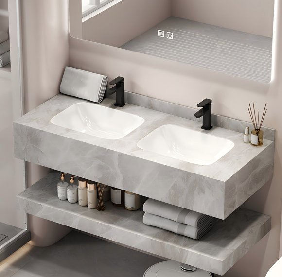 120cm Grey Sintered Stone Double Basin Bathroom Vanity Wholesale Supplier