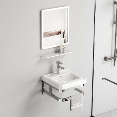 Compact Aluminum Bathroom Vanity Supplier with Stainless Frame and Towel Bar