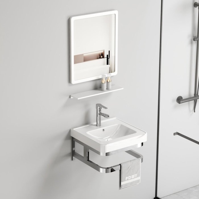 Compact Aluminum Bathroom Vanity Supplier with Stainless Frame and Towel Bar