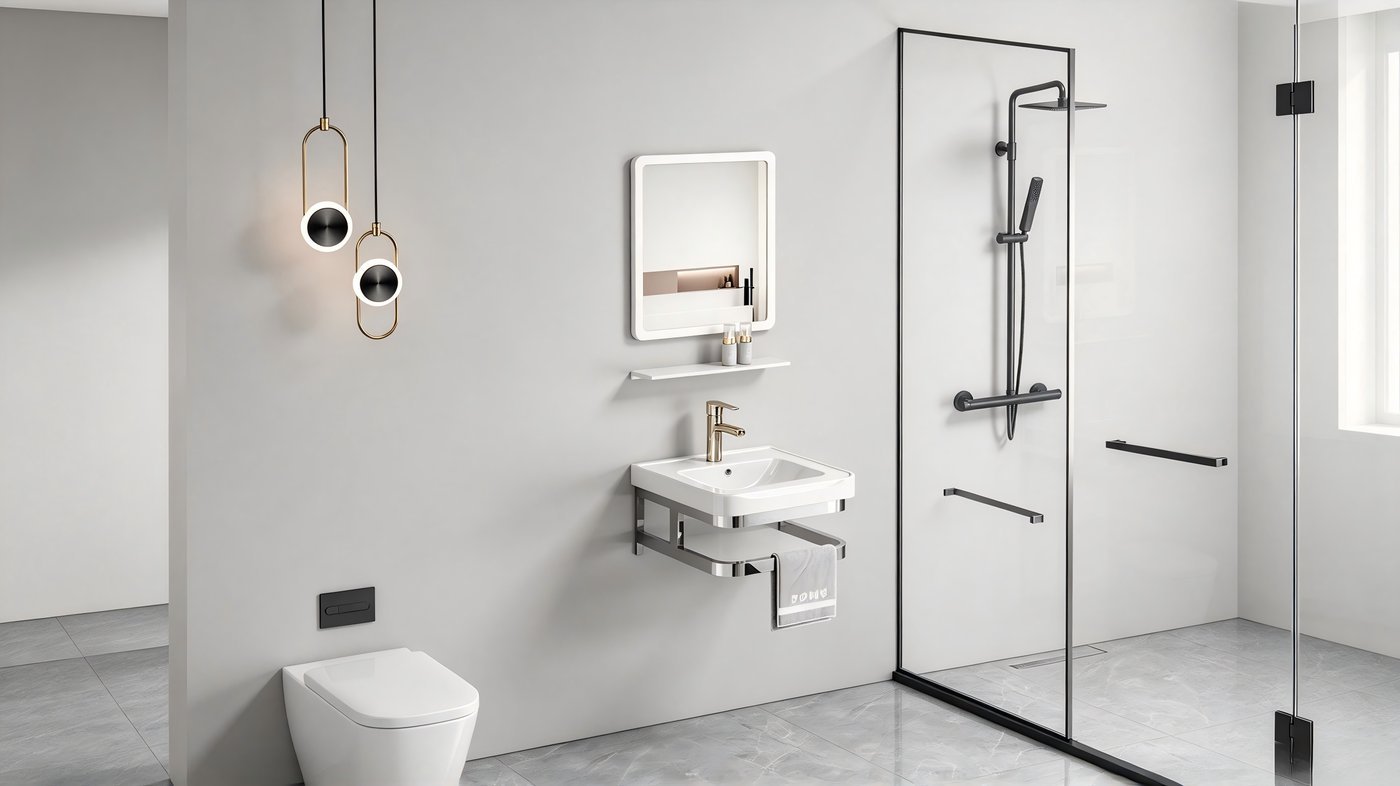 Compact Aluminum Bathroom Vanity Supplier with Stainless Frame and Towel Bar