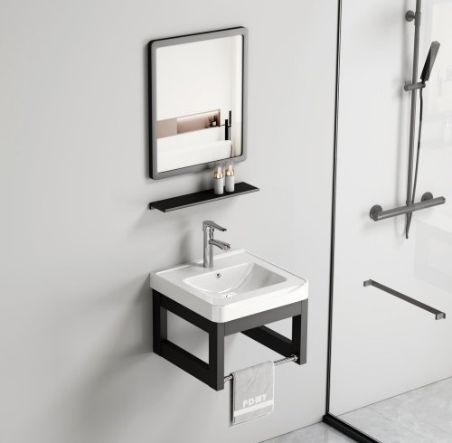 Matte Black Aluminum Bathroom Vanity Cabinet Supplier with Rust Proof Alloy Frame
