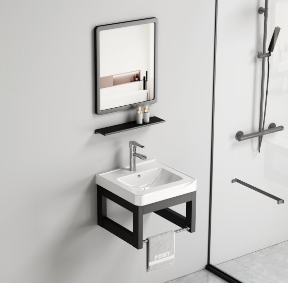 Matte Black Aluminum Bathroom Vanity Cabinet Supplier with Rust Proof Alloy Frame