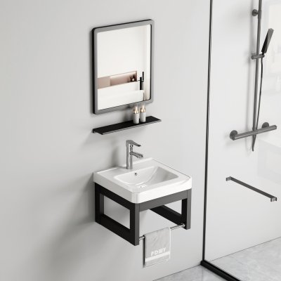 Matte Black Aluminum Bathroom Vanity Cabinet Supplier with Rust Proof Alloy Frame