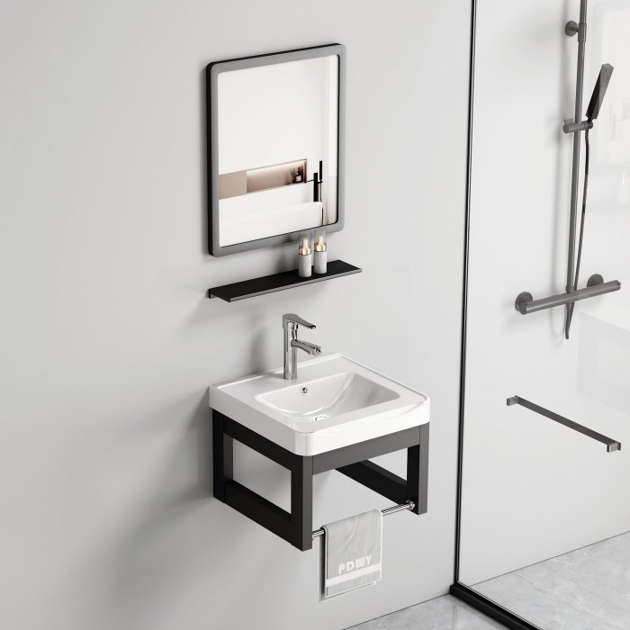 Matte Black Aluminum Bathroom Vanity Cabinet Supplier with Rust Proof Alloy Frame