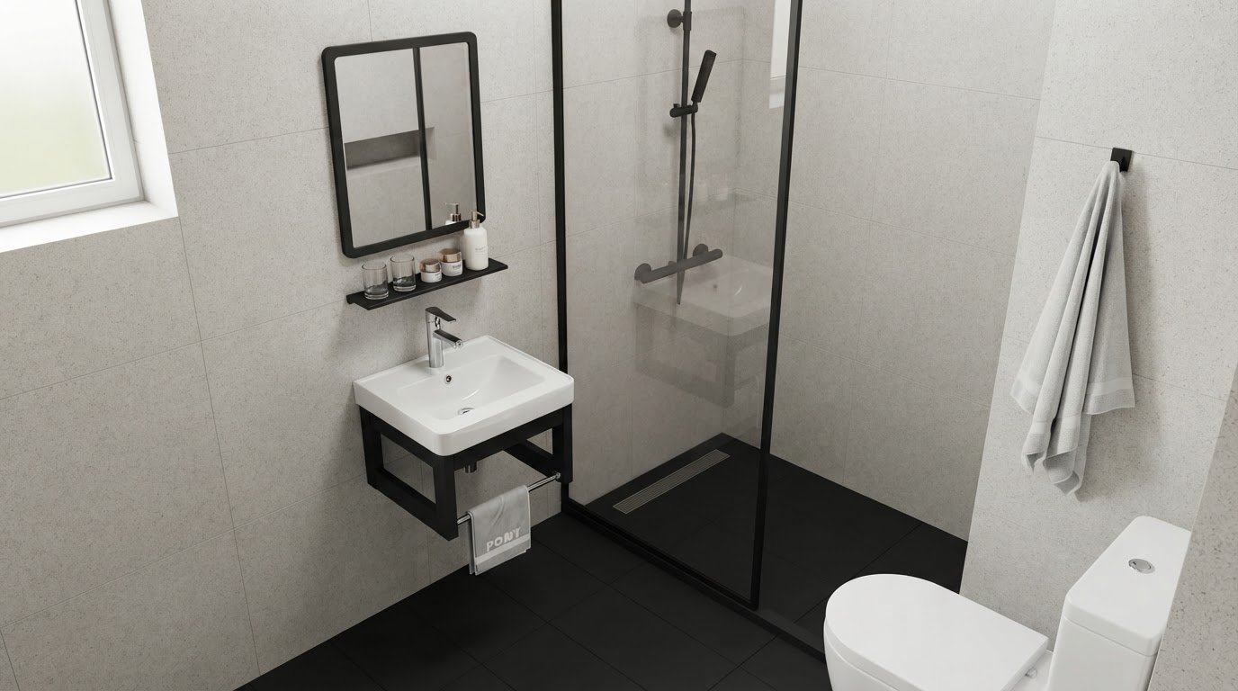 Matte Black Aluminum Bathroom Vanity Cabinet Supplier with Rust Proof Alloy Frame