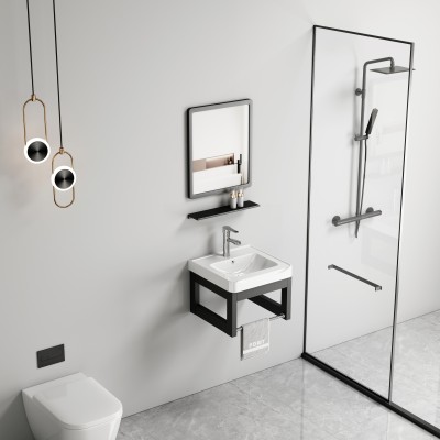 Matte Black Aluminum Bathroom Vanity Cabinet Supplier with Rust Proof Alloy Frame
