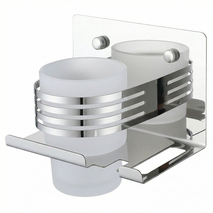 Chrome Toothbrush Holder Supplier with Round Frosted Glass Tumbler