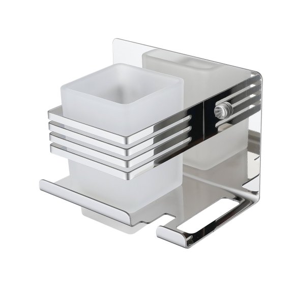 Chrome Square Toothbrush Holder Supplier with Elevated Frosted Glass