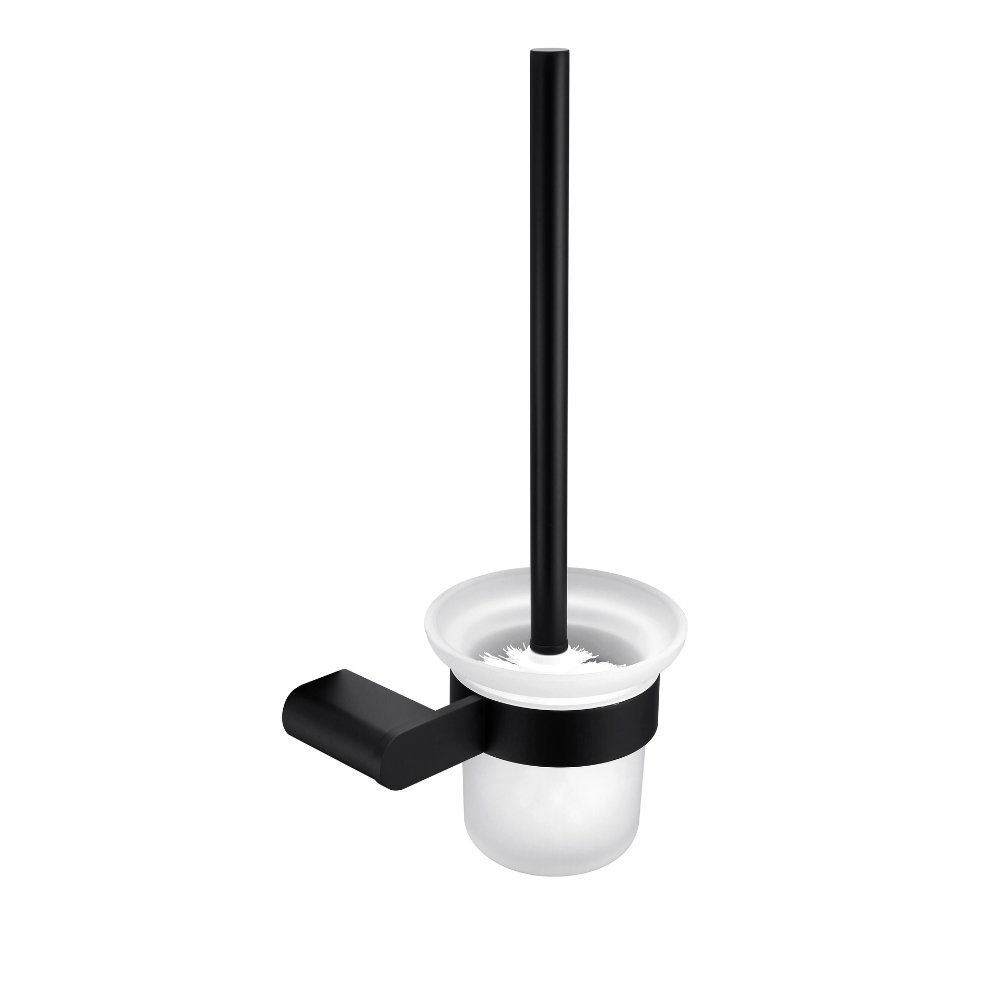 Matte Black Toilet Brush Holder Supplier with Full-Circle Ring Cage