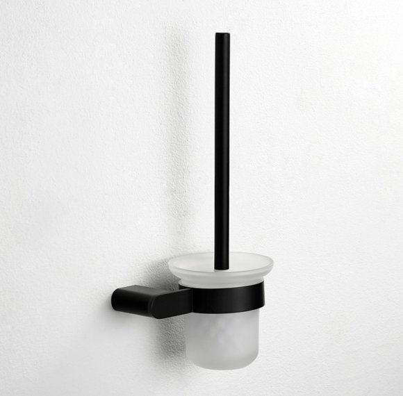 Matte Black Toilet Brush Holder Supplier with Full-Circle Ring Cage