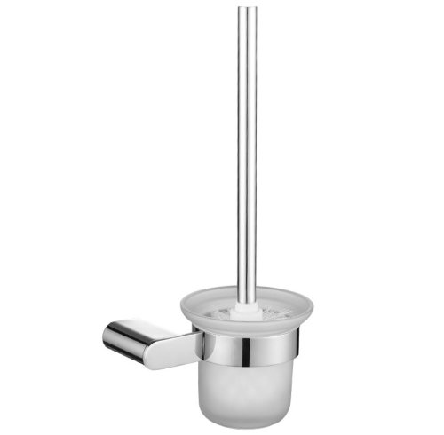 Chrome Toilet Brush Holder Supplier with Mirror Finish and Glass Cup