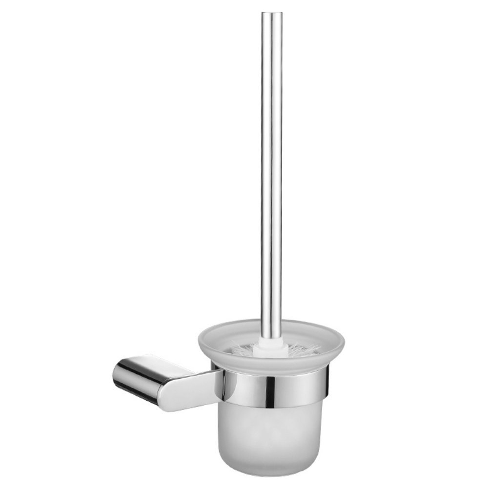 Chrome Toilet Brush Holder Supplier with Mirror Finish and Glass Cup