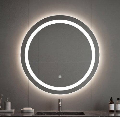 60cm Round LED Bathroom Mirror Supplier with Dual Ring Light and Touch Dimming