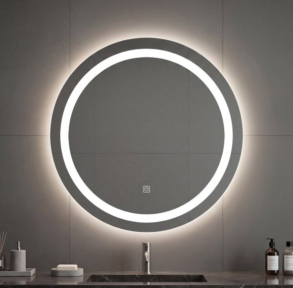 60cm Round LED Bathroom Mirror Supplier with Dual Ring Light and Touch Dimming