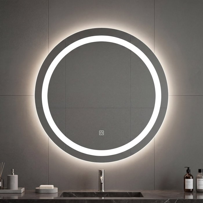 60cm Round LED Bathroom Mirror Supplier with Dual Ring Light and Touch Dimming