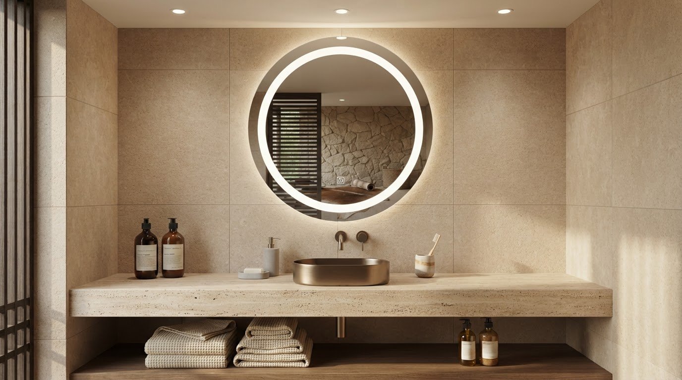 60cm Round LED Bathroom Mirror Supplier with Dual Ring Light and Touch Dimming