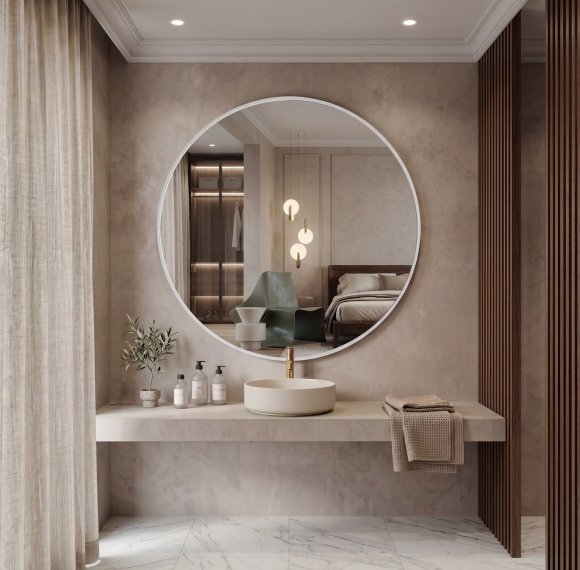 50cm White Round Bathroom Wall Mirror Supplier with Anti-Yellowing Frame