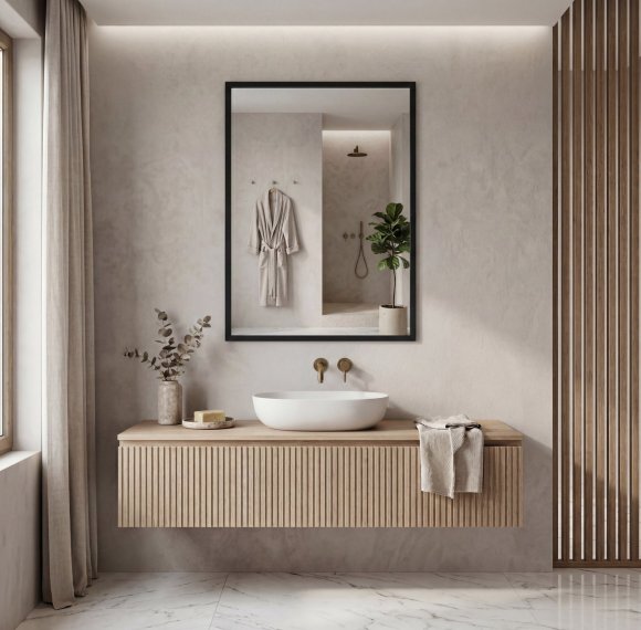 50x70cm Black Bathroom Wall Mirror Supplier with Water-Resistant Plastic Frame