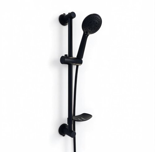 Matte Black Slider Bar Hand Shower Set Supplier with Push Button Adjustment