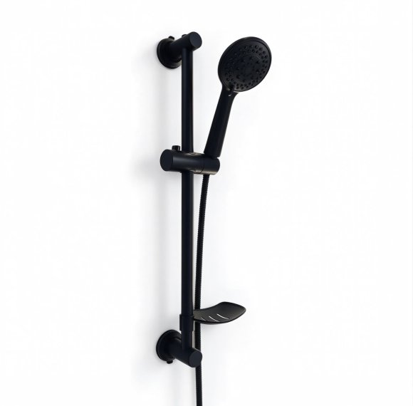 Matte Black Slider Bar Hand Shower Set Supplier with Push Button Adjustment
