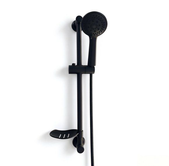 Matte Black Slider Bar Hand Shower Set Supplier with Push Button Adjustment