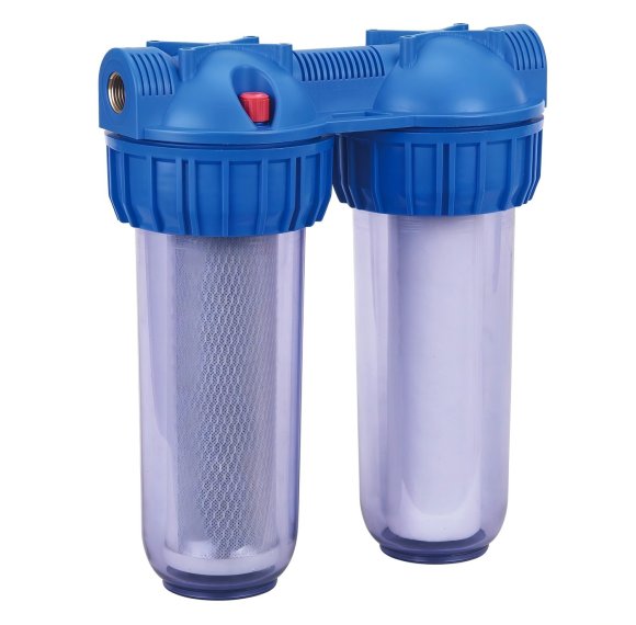 Dual Stage Water Filter Housing Supplier with Transparent Shell and Brass Ports