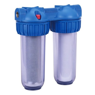 Dual Stage Water Filter Housing Supplier with Transparent Shell and Brass Ports