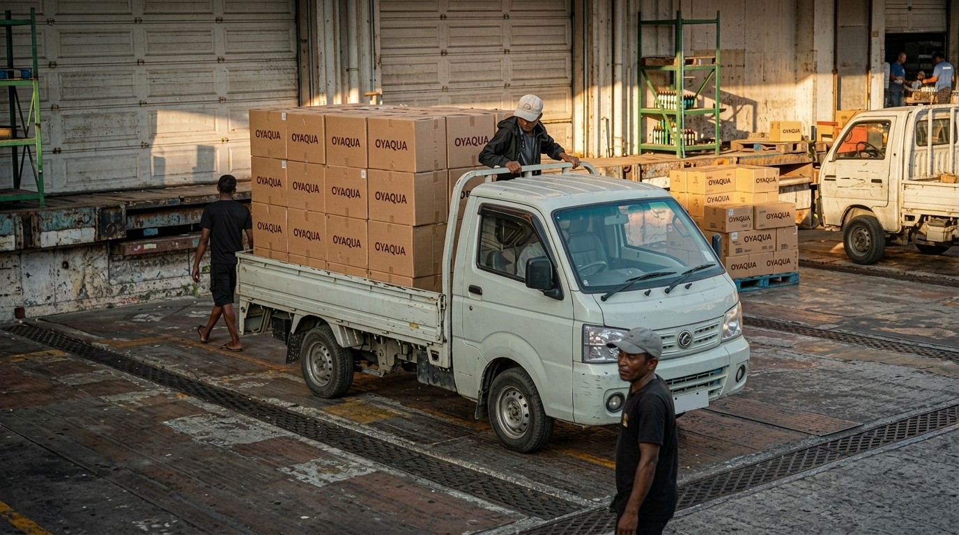 Oyaqua bathroom products being loaded for local delivery in Africa