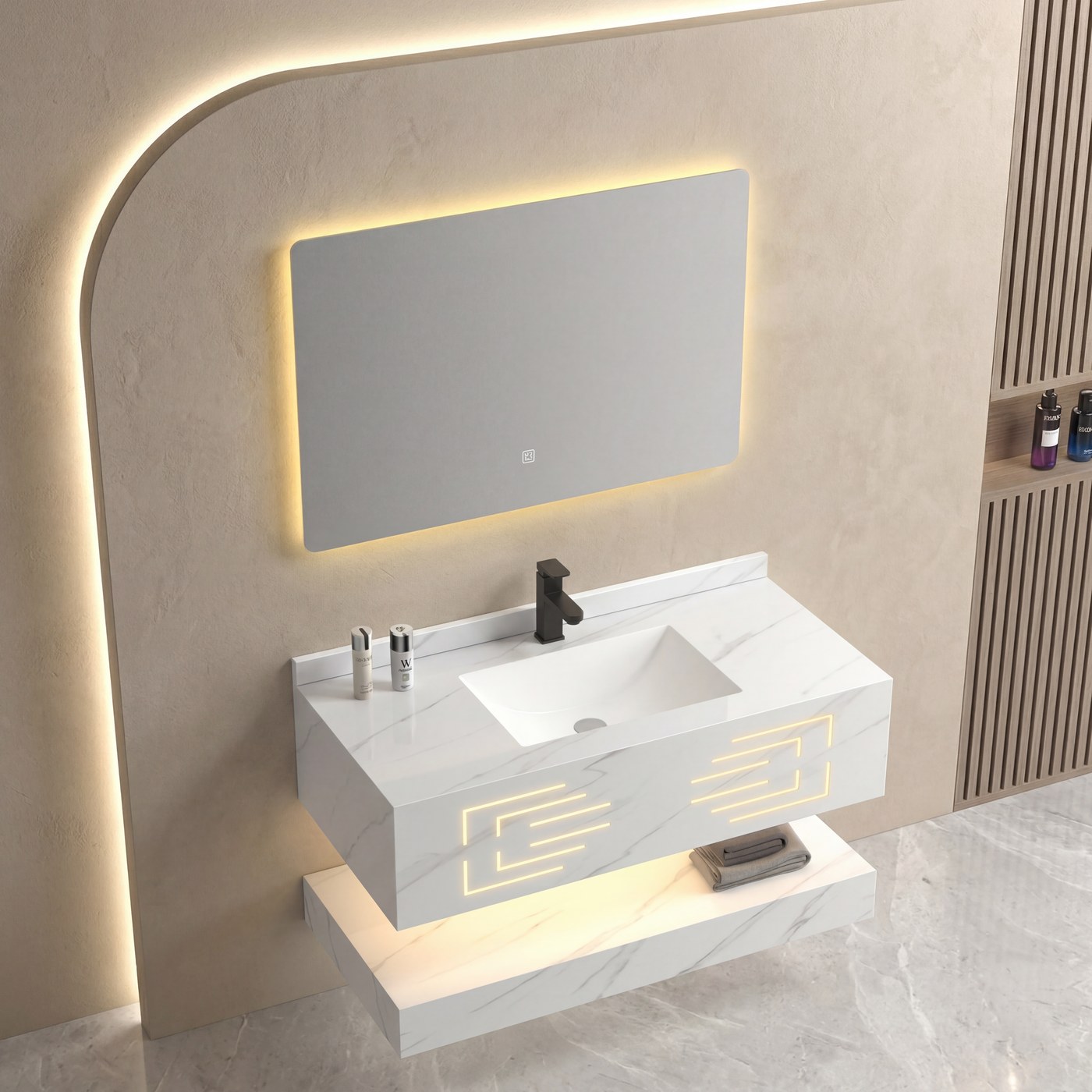 OYAQUA CB-3006-80 800 mm sintered stone vanity with countertop basin in a contemporary bathroom