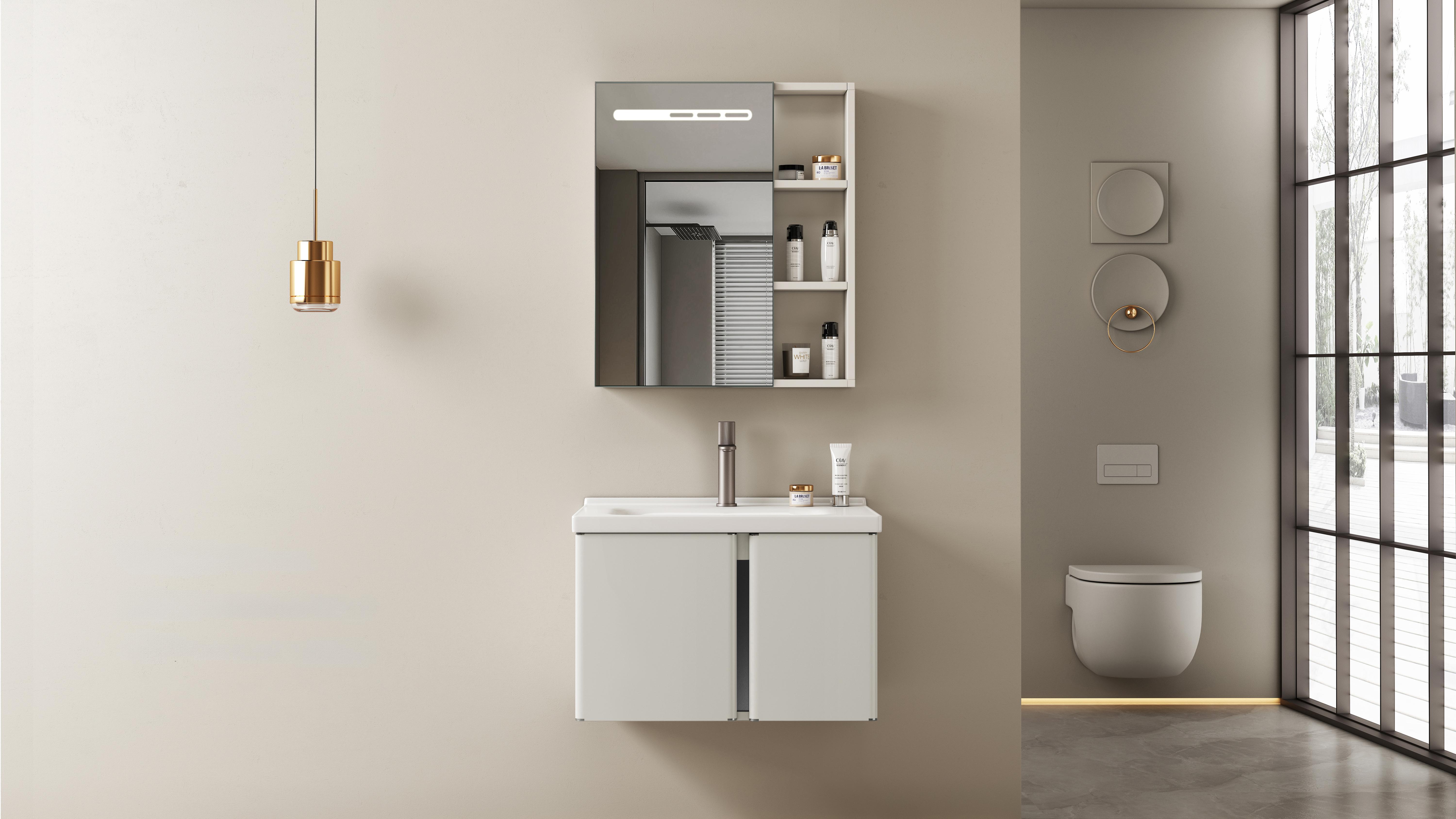 OYAQUA CB-1508-60 600 mm high-density board vanity in a compact bathroom