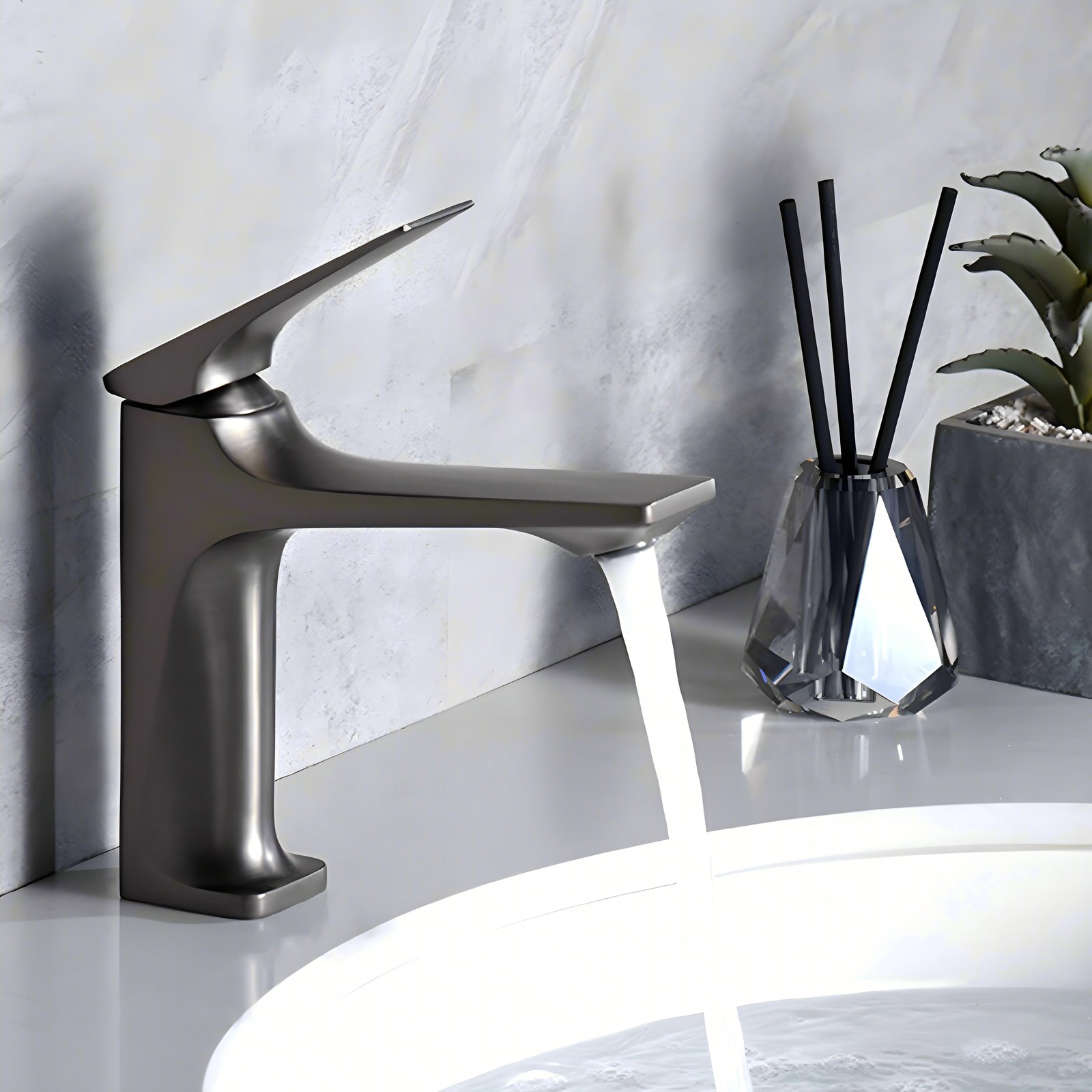 OYAQUA BM-316H gun grey zinc alloy basin mixer with lever handle
