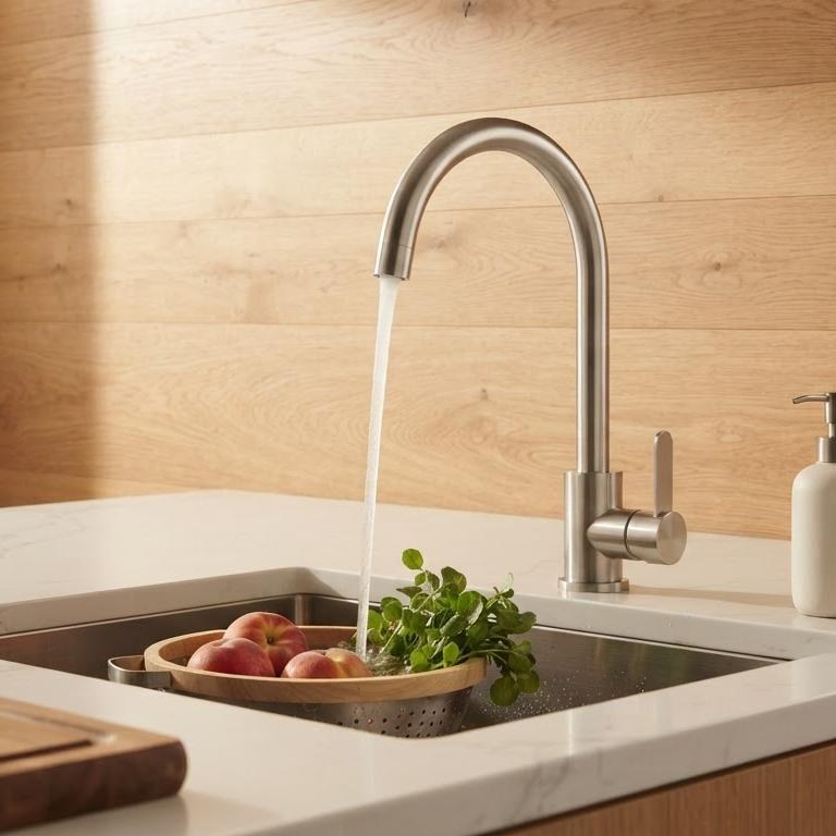 OYAQUA KM-601N brushed stainless kitchen mixer with high spout