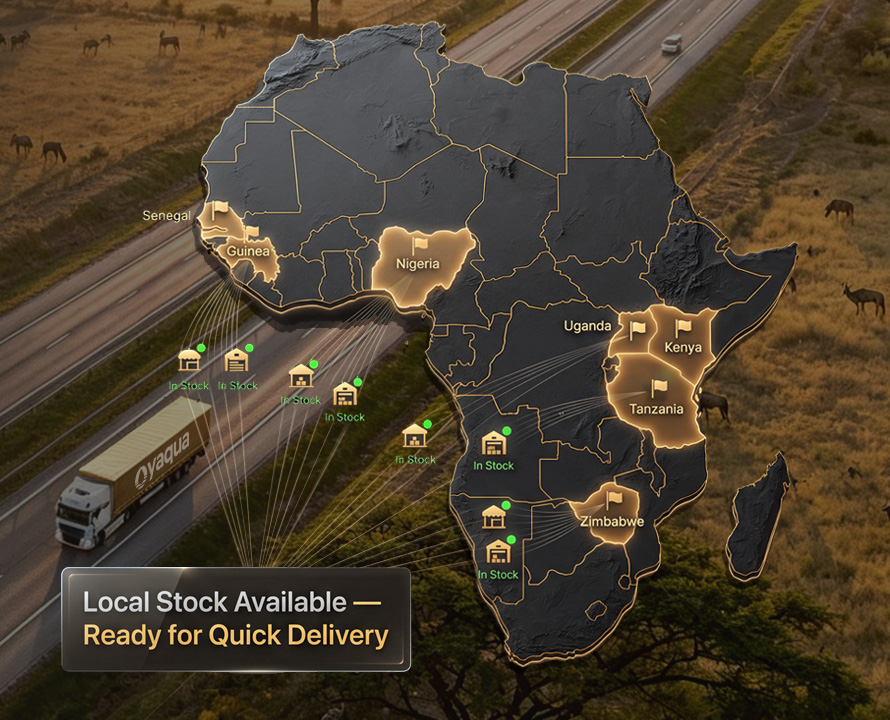 OYAQUA seven-country Africa warehouse network map